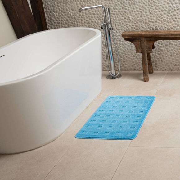Tapis de bain motif carreaux (bleu)