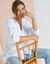 Tuniek met knoopsluiting en plooitjes, macramé (wit)