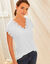 T-shirt uni col V macramé (blanc)