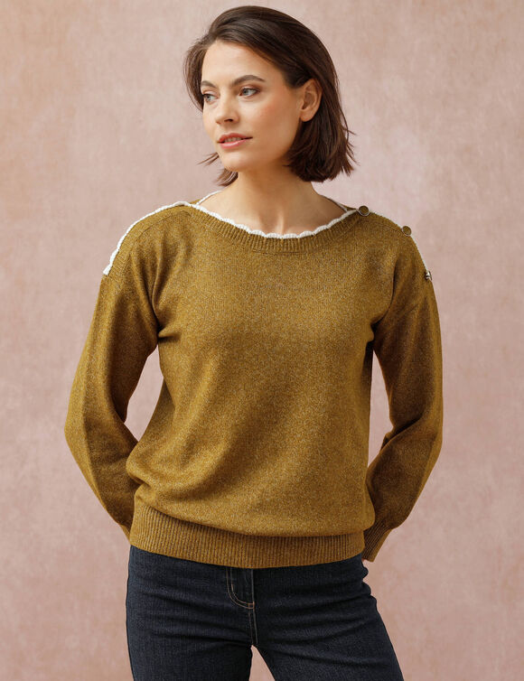Pull col bateau, maille moelleuse (vert olive)
