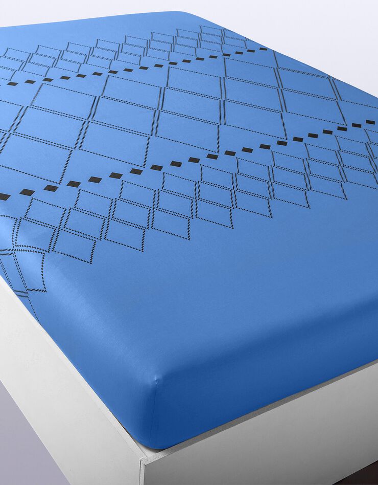 Bedlinnen Massai, in katoen met grafische motieven, afgewerkt met pompons (oceaanblauw)