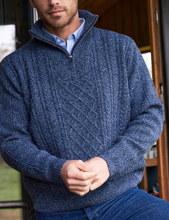 Pull col camionneur maille irlandaise (bleu moulin&eacute;)