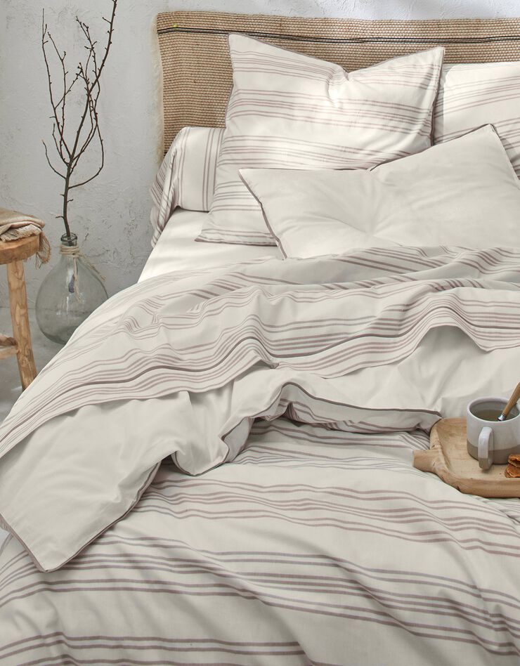 Bedlinnen Eugénie met ingeweven strepen - gewassen katoen (taupe)