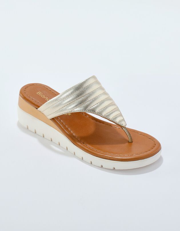 Mules entre-doigt compensées cuir matelassé  (doré)