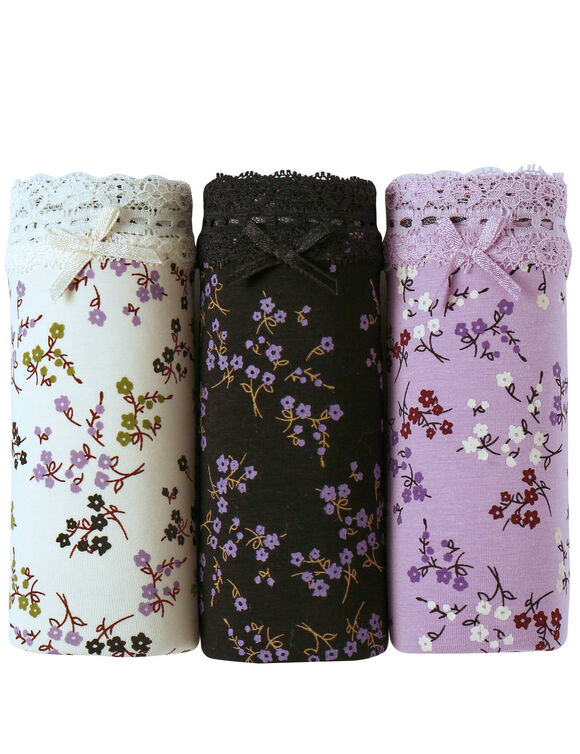 Culotte coton et dentelle  forme midi - lot de 3 (écru + parme + noir)