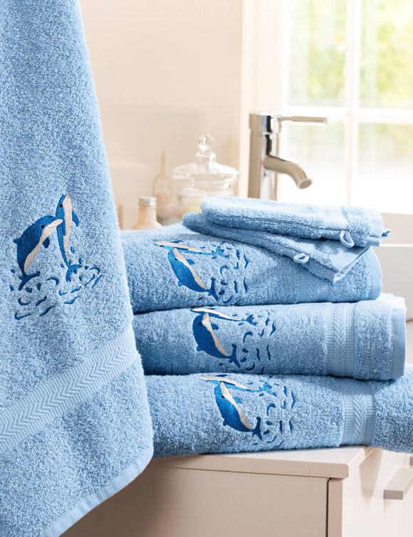 Badlinnen met geborduurd dolfijnenmotief Colombine&reg; - Sets (korenbloem)