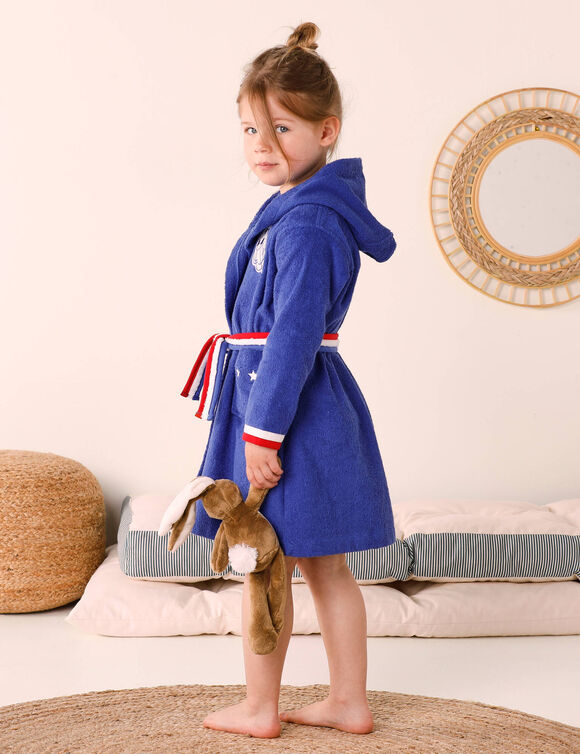 Personaliseerbare "voetbal" kinderbadjas met kap, katoenen badstof - 340 g/m² (felblauw)