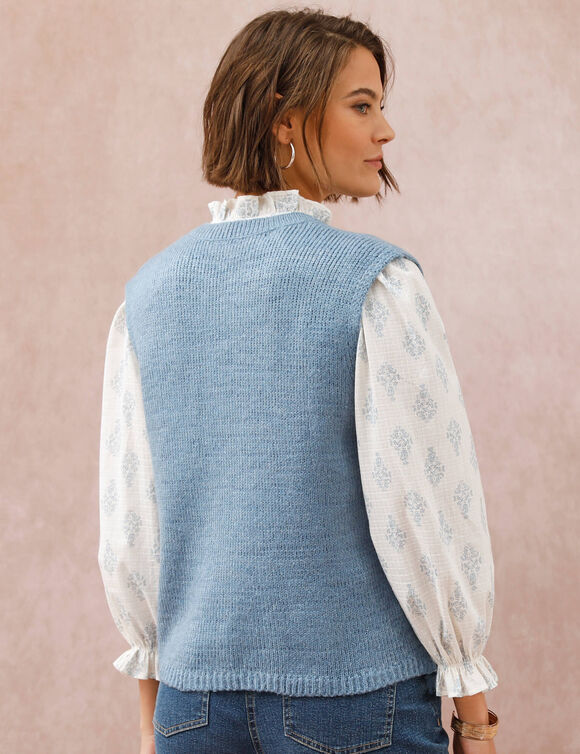 Gilet boutonn&eacute; sans manches (bleu gris&eacute;)