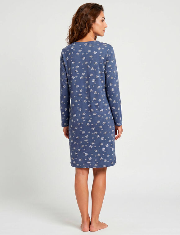 Nachtjapon met bedrukking met sneeuwvlokken, van puur katoenen jersey (blauw / ecru)