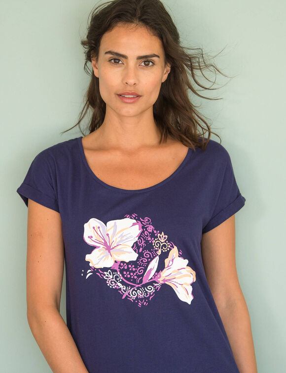 Chemise de nuit longue manches courtes – Lot de 2 (marine + parme)