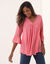 Blouse unie col V manches 3/4 macramé (rose blush)