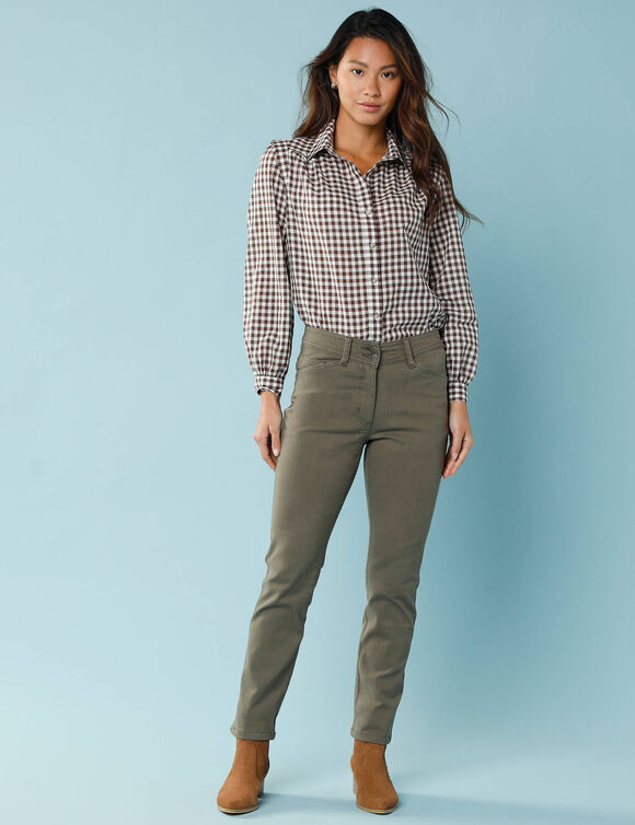 Pantalon droit à découpes, Spécial Petites (vert olive)