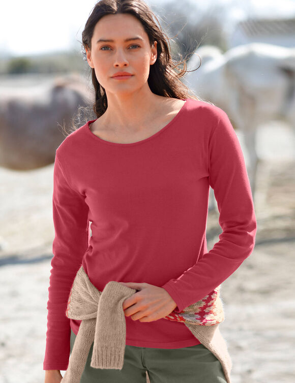T-shirt manches longues, jersey en coton biologique(**) (cerise)