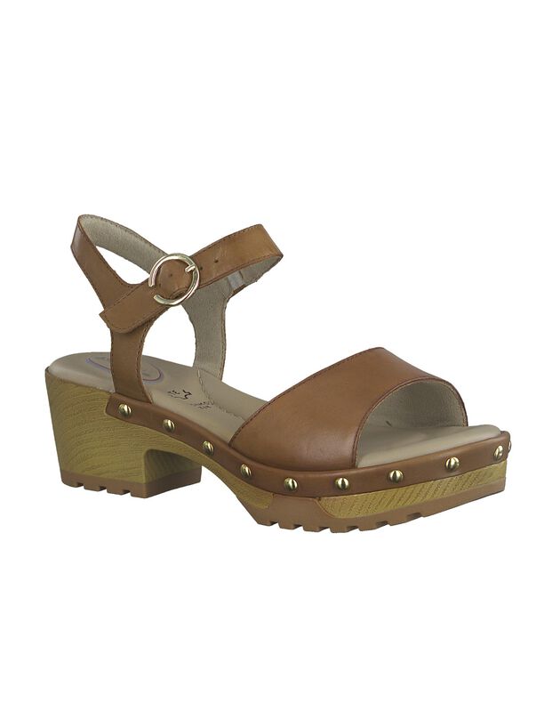 Leren sandalen in klompstijl (karamel)