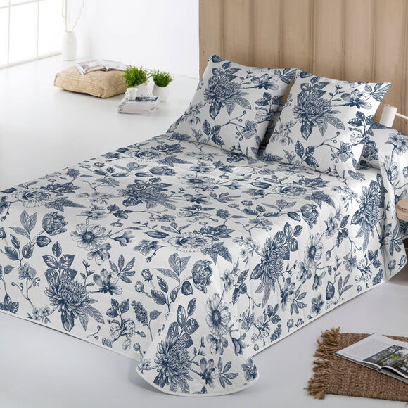 Couvre-lit matelassé imprimé Mona (blanc / bleu)