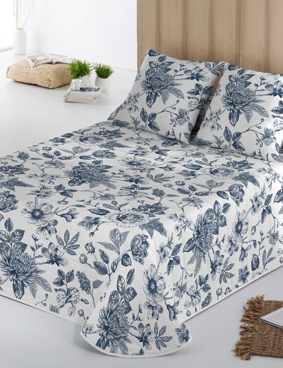 Couvre-lit matelassé imprimé Mona (blanc / bleu)