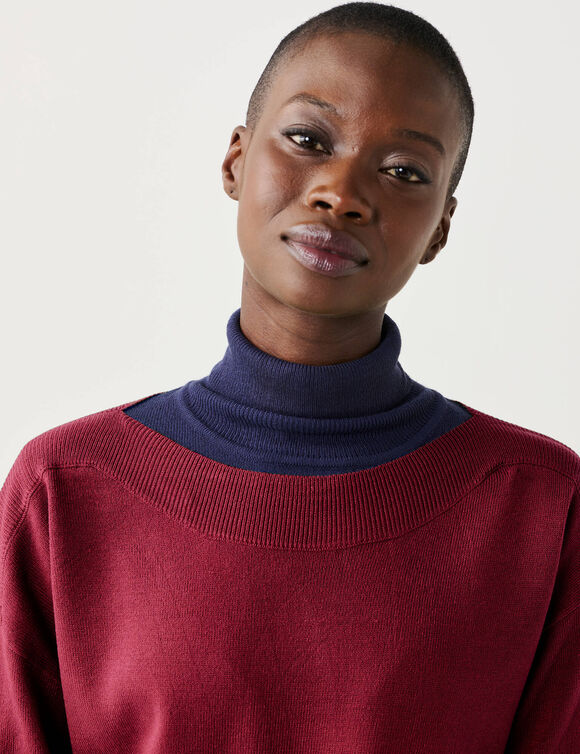 Pull col bateau manches 3/4, toucher doux (prune)
