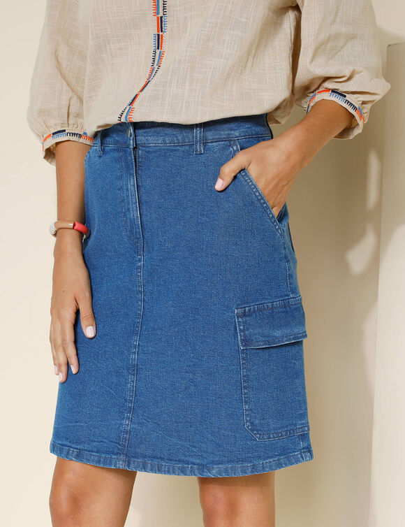 Jupe cargo, jean stretch (stone)