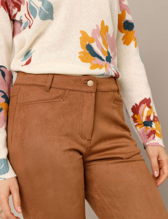 Pantalon droit, maille suédine (noisette)