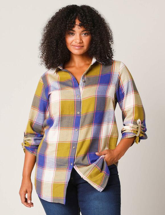Chemise longue grands carreaux, flanelle (vert mousse / écru)