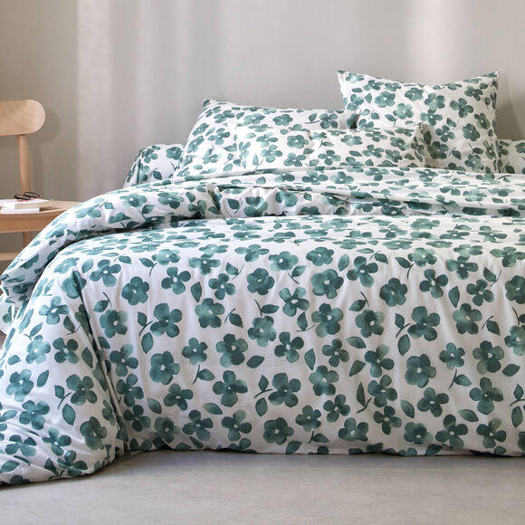 Linge de lit Petunia en coton imprim&eacute; (vert amande)