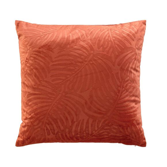 Coussin carré velours motif feuilles (terracotta)