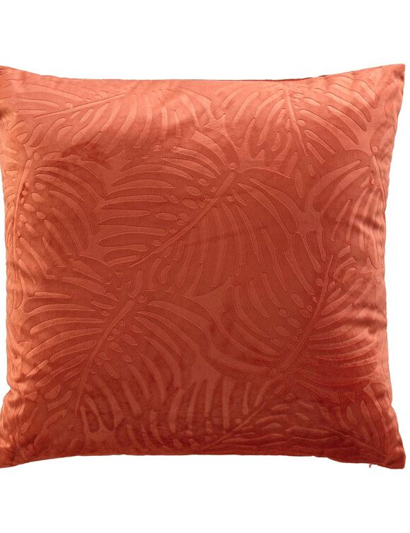 Coussin carré velours motif feuilles (terracotta)