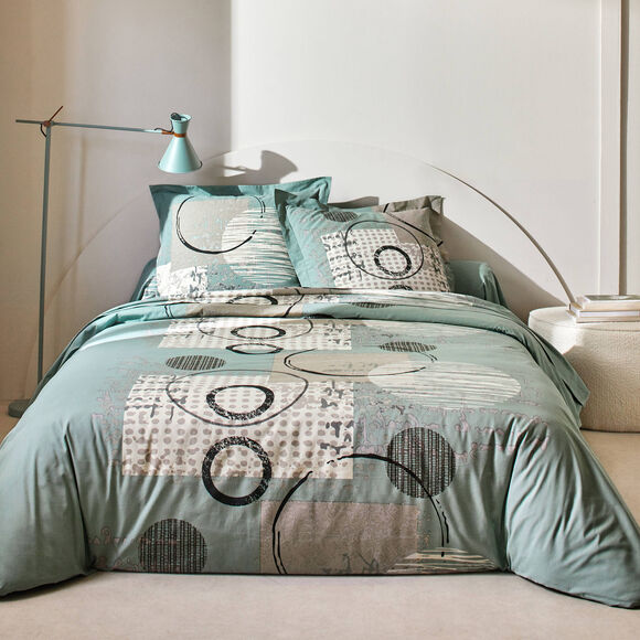 Linge de lit Diane imprim&eacute; graphique - coton 57 fils/cm&sup2; (eucalyptus)