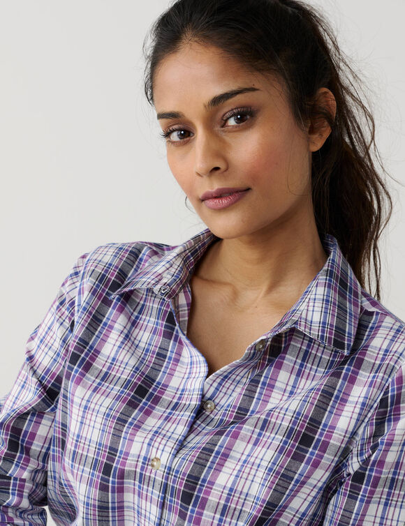 Chemise droite &agrave; carreaux tartan tiss&eacute;-teints (&eacute;cru / bleu)