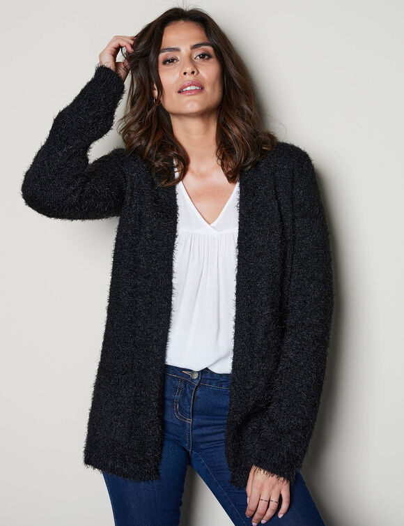 Gilet long, maille poilue (noir)