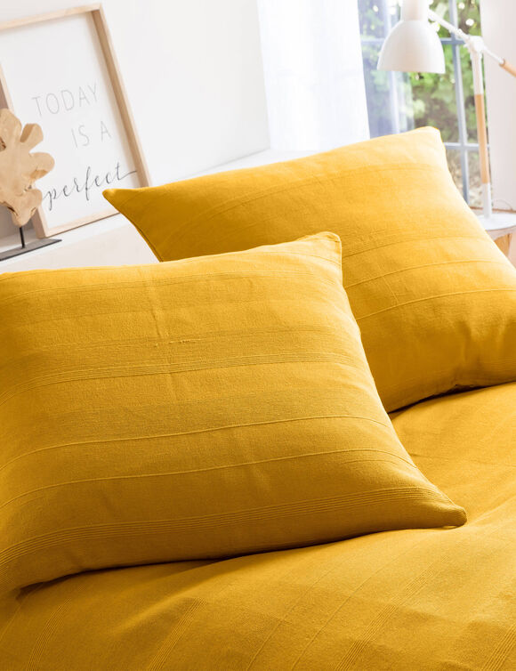  Plaid ou jeté uni coton tissage artisanal (curry)
