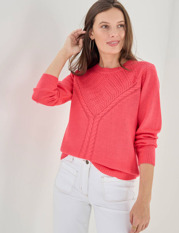 Trui met ronde hals, fantasietricot (roze)