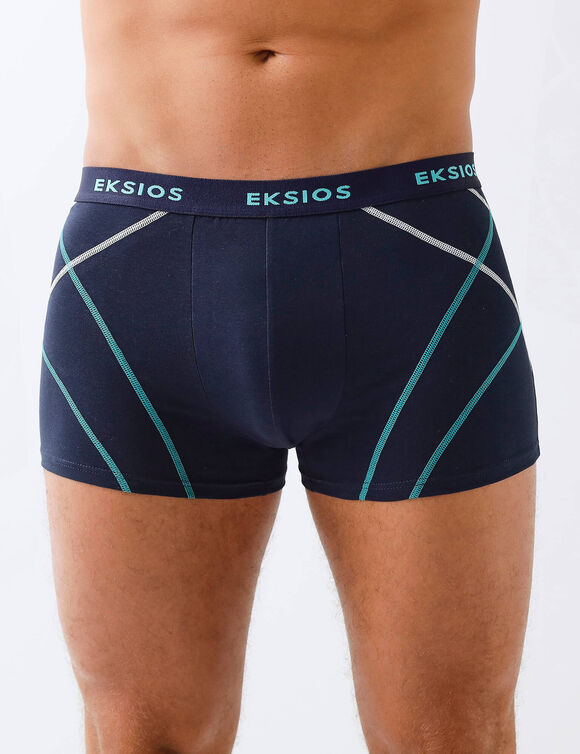 Boxer ferm&eacute; uni &eacute;lastiqu&eacute; surpiq&ucirc;res contrast&eacute;es - lot de 4 (bleu / marine)