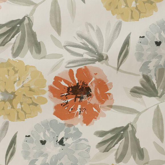 Nappe toile cir&eacute;e imprim&eacute; grosses fleurs (jaune / corail)