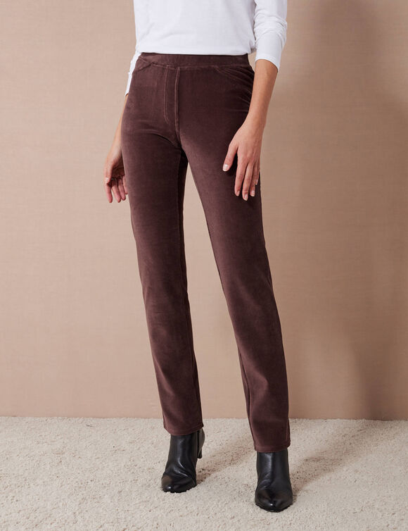 Pantalon droit, maille velours côtelé (chocolat)