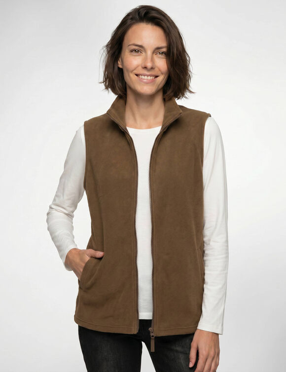 Veste zipp&eacute;e maille polaire, sans manches (caramel)