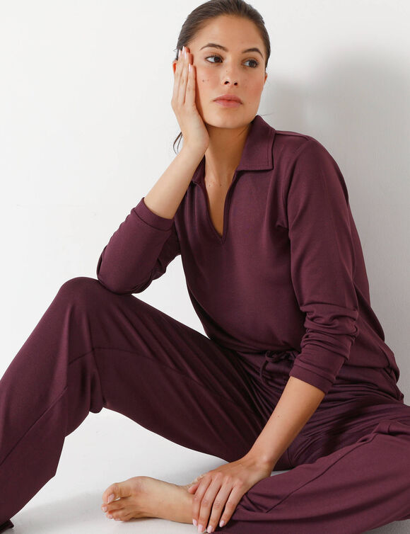 Pyjama doux colo polo (aubergine)