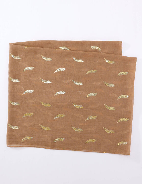 Foulard motif plume (taupe)