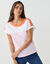 Gestreept T-shirt met boothals, korte mouwen (wit / roze)