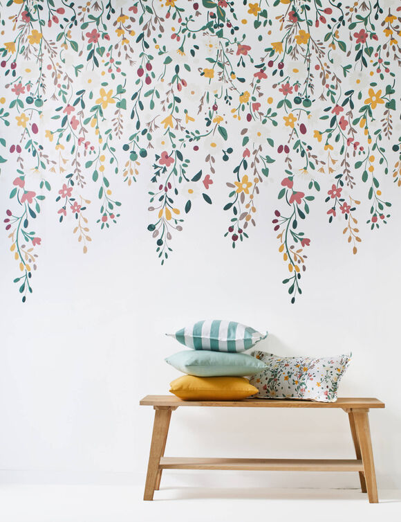 Papier peint panoramique C&eacute;leste fleuri (blanc)