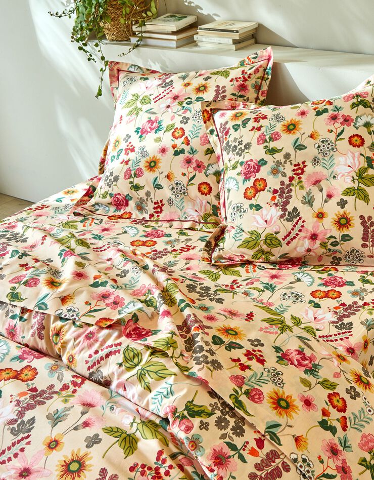 Linge de lit Kelly en coton imprimé floral (beige)