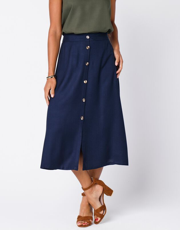 Jupe boutonnée fluide unie (marine)