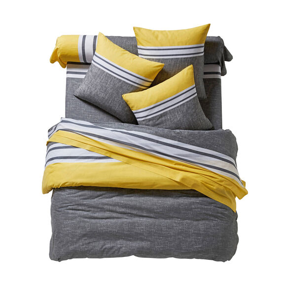 Linge de lit Nathalie coton (gris / jaune)