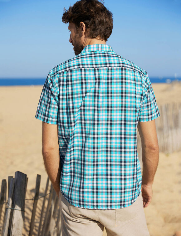  Chemise à carreaux manches courtes polycoton (bleu)