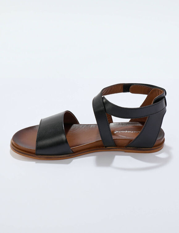 Sandalen met scratchriempjes, in LWG-gecertificeerd leer (zwart)