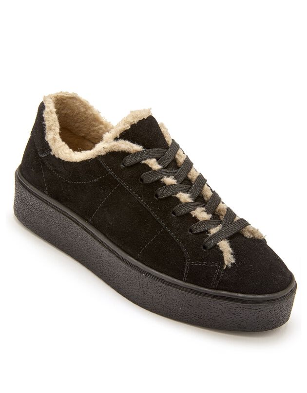 Gevoerde sneakers in splitleer met comfortbreedte, dames - kaki, zwart Gevoerde sneakers in splitleer met comfortbreedte, dames - kaki, zwart, hi-res