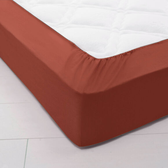 Effen hoeslaken van katoen, 57 draden/cm&sup2; - hoek 32 cm (terracotta)