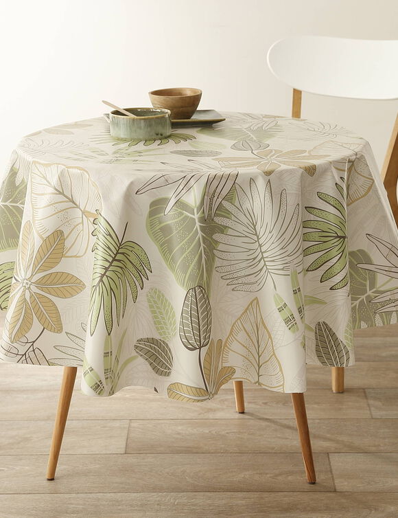 Nappe toile cirée imprimé feuillage (vert / beige)