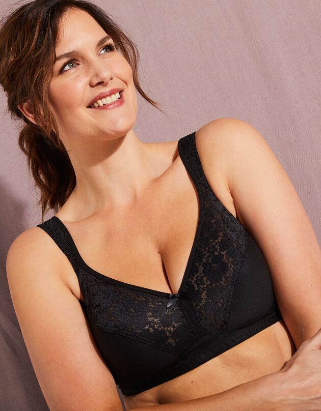 Beha in kant en zwart tricot, Isabella® - zonder beugels (zwart) Beha in kant en zwart tricot, Isabella® - zonder beugels (zwart)