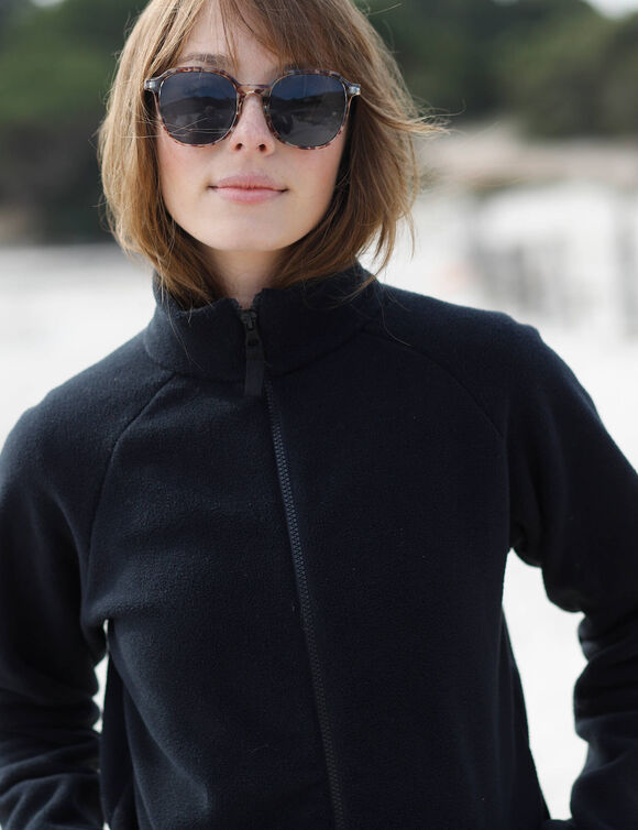 Veste polaire zippée manches longues, unie (noir)